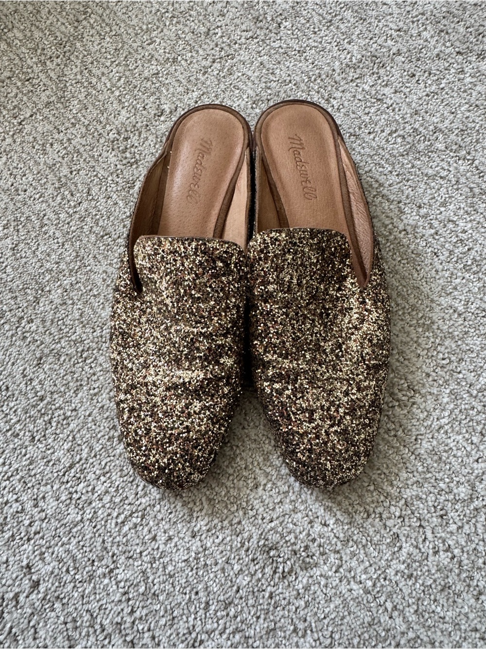 Madewell Metallic Gold-Bronze Glitter Backless Mules